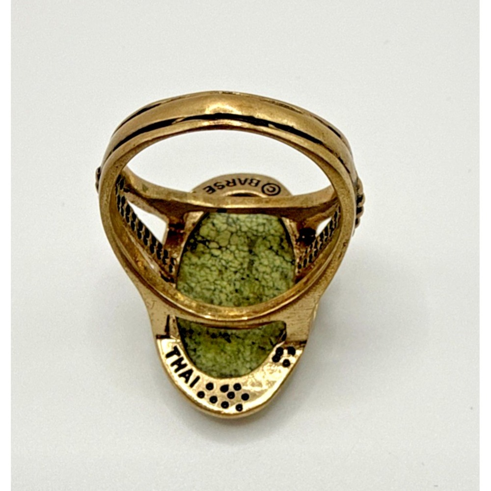 Barse Oval Green Turquoise Bronze Brass Tone Statement Ring Size 8 - Picture 4 of 7